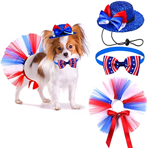 4Th Of July Pet Patriotic Costume Adjustable Dog Hat Bandanas Mesh Tutu Skirt American Flag Puppy Bibs Scarf Cat Collar 3 Pieces Independence Day Caps Bowtie Dress For Small Dogs Kitty Decorations #TOP14