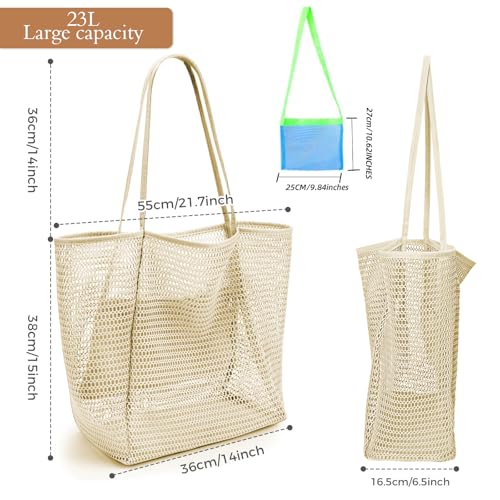 Image of Mesh Beach Tote Bags for Womens, Shoulder Handbag Hobo Pool Bags for Swimming Vacations Summer Essentials