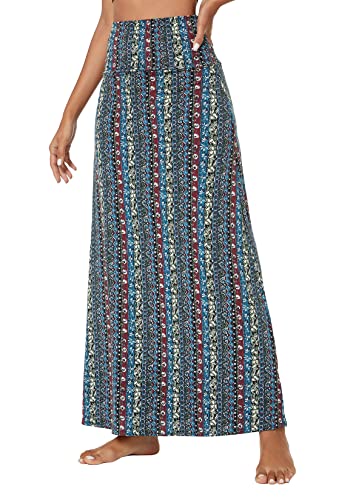 Urban CoCo Women's Stylish Spandex Comfy Fold-Over Flare Long Maxi Skirt