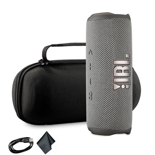 JBL Flip 6 Portable Wireless Speaker | Deep Bass Sound, IP67 Waterproof Rating | Bluetooth Audio for Outdoor, Travel, Beach, Hiking, and Home Use (Gray) with Travel Case + Microfiber Cloth