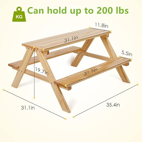 Kids Picnic Table Set, Toddler Chair Bench For 4 Childrens Under 8 Years Old, Weight Capacity At 200Lbs, Tool-Free, Backyards, Lawns, Garden And Beaches - Wooden Outdoor Indoor Activity Table #TOP1