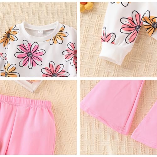 Image of Toddler Girl Clothes Floral Printed Sweatshirt Pants 2Pcs Fall Outfits for Little Girls Clothing Set Size 3-7 Years