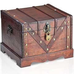 Brynnberg Treasure Chest Vitec 24x21x18cm Scatola Legno Portaoggetti - Grande Tesoro Del Tesoro Marrone Con Dettagli Decorati - Con Coperchio - Scatola Pirata - Catola Legno Vintage