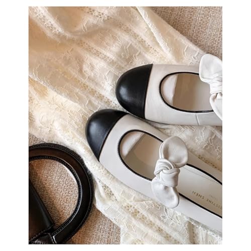 ZQW Women's Bow Ballet Flats Closed Round Toe Mary Jane Shoes Comfortable Leather Casual Non-Slip Daily Dressy Work Travel2