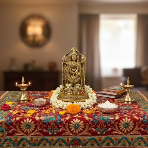 Estatua pequeña de Balaji y Venkateswara en latón dorado miniatura 5