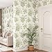 WESTICK Vintage Green Floral Wallpaper French Country Peel and Stick Green Floral Contact Paper for Bedroom Accent Wallpaper Removable Thick Neutral Cream Contact Paper for Walls Cabinets 17.5