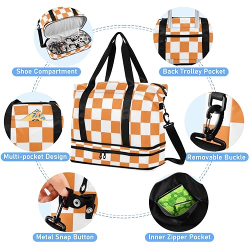 Bolsa de mano impermeable con bolsillo húmedo y diseño a cuadros para viaje 5