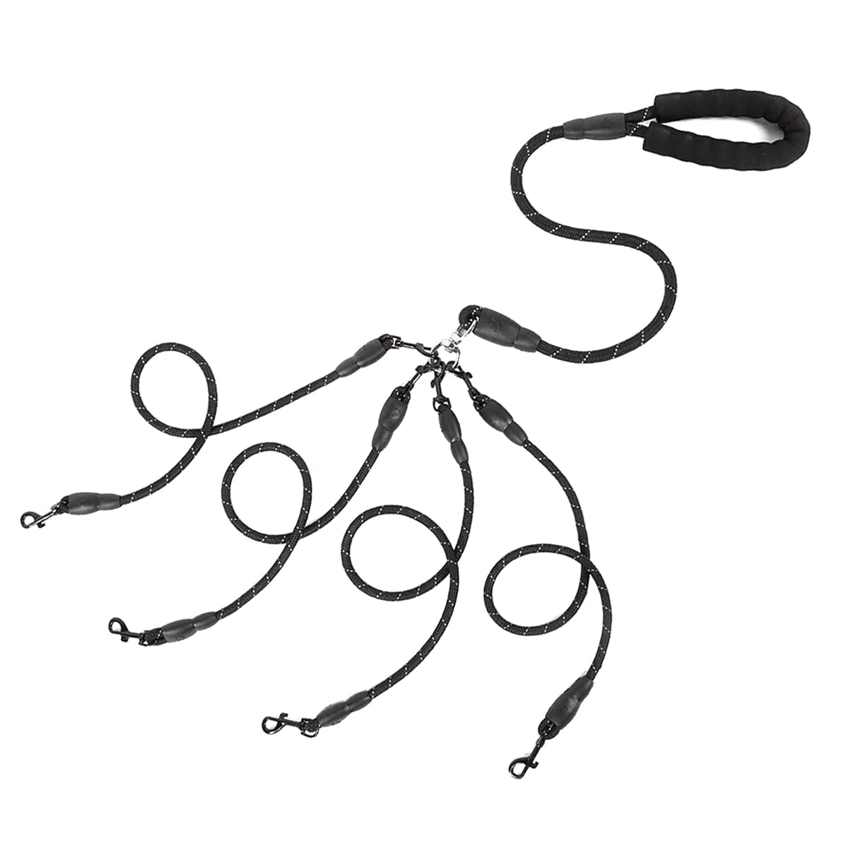 Sarini Pet Multi Leash 4-Head Leash for Small Medium and Large Dogs Detachable Nylon Leash for Walking Multiple Pets with 360° Swivel Buckle Fixed Leash Length Black