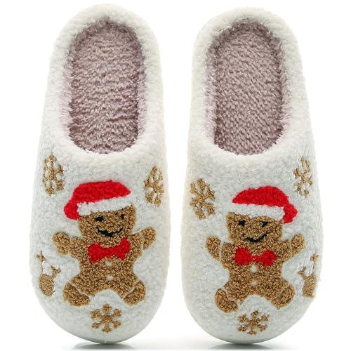 Image of Christmas Slippers Winter Warm Plush Pattern Slippers Soft Non-Slip Indoor House Shoes for Men Women