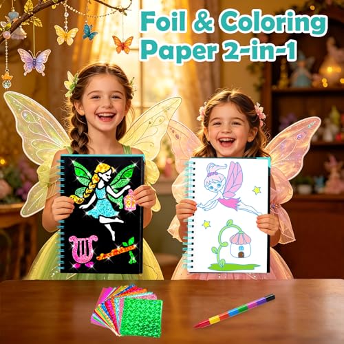Image of FUNNYB&G Foil Art Craft Kit for Girls 4-10 Years Old: Mess-Free & No-Glue, Create 16 Sparkly Fairy Pictures - Perfect Travel Toy & Birthday Gift for Kids（Fairy）