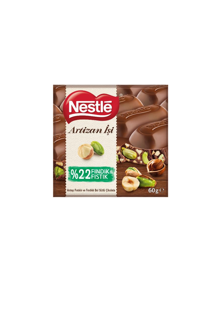 Nestlé Artizan İşi Antep Fıstıklı ve Fındıklı Bol Sütlü Çikolata 60 Gram