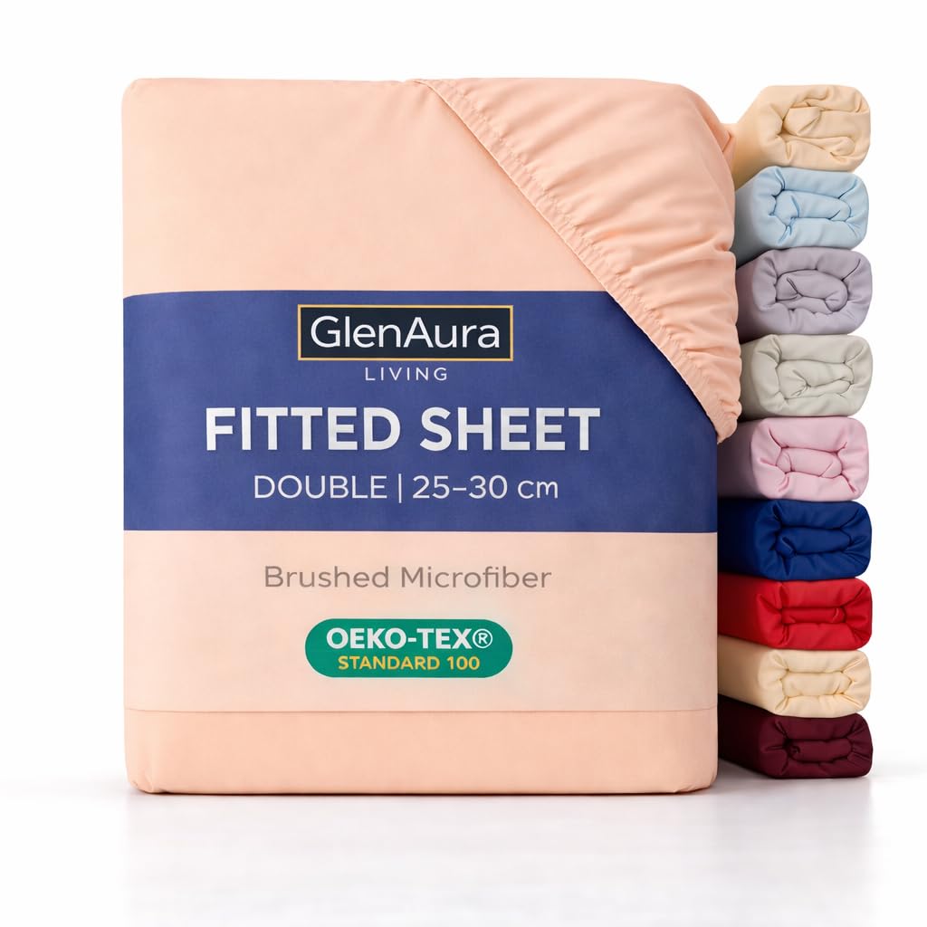GlenAura Living Fitted Sheet King, Apricot - Deep Pocket 25cm - OEKO-TEX Certified - Brushed Microfibre - Bed Sheet, Soft Stretch Fit, Wrinkle Fade & Shrink Resistant — image 1