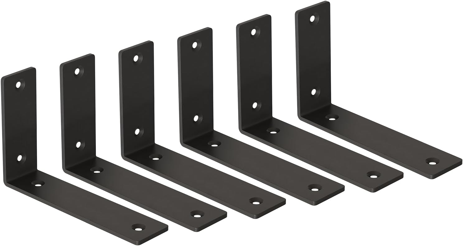 - Iron Floating Shelf Brackets ,Black Hidden L (L 8" x H 6" x W1.5, 1/5 Inch Thicked ),Heavy Duty Rustic Industrial Metal for Shelf Support DIY Decorative Mounting Hardware (6Pc )