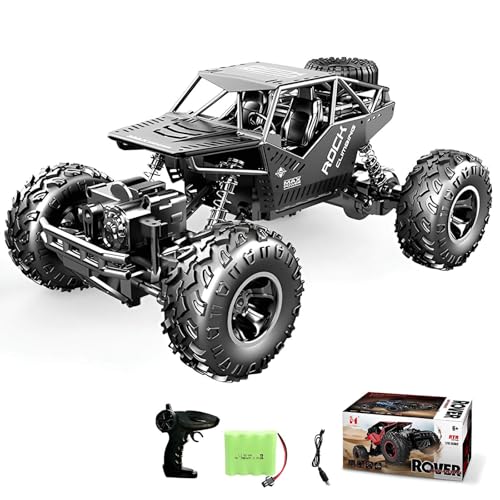 Coche RC Todoterreno con Carrocería De Aleación, Tracción 4x4, Motores Dobles, Neumáticos Antideslizantes, Faros Led, Ideal para Terrenos Difíciles Y Aventuras Extremas (Dark)