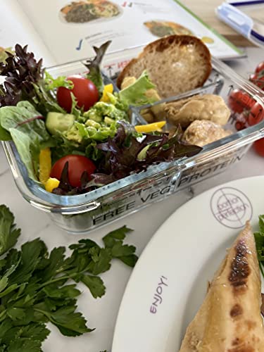 Portion Perfection Portion Control Container - Glass Meal Prep Containers Reusable For Food/Lunchbox 3Pk, Oven-Safe, 3 Compartment With Lids, Practical Weight Control, Clear Instruction Guide #TOP5