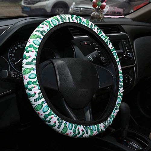 Cubierta del Volante de las Mujeres, Silence Shopping Moda y Dirección de Coches lindo de la Cubierta de Rueda de Neopreno, Antideslizante, Inodoro, Universal 15 pulgadas (Verde)