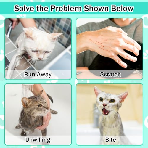 Image of JULMELON Cat Bathing Bag Kit Adjustable Mesh Cat Washing Bag with Nail Clippers Nail File Brush Comb Tick Remover Tool Pet Grooming Bag for Cats and Small Dogs