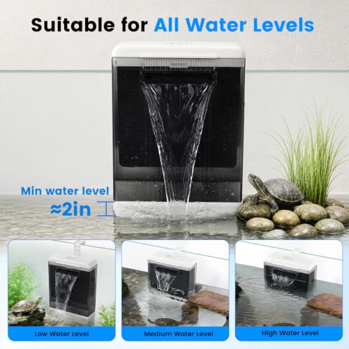 Image of AQQA Turtle Filter for 20-40 Gallon Tank,Low Water Internal Aquarium Filter | Quiet Full Copper Motor, Replaceable Filter Sponge & Bio Sponge, Dual Mounting, 132 GPH, 5V Low Voltage