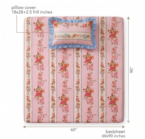 Image of BSB HOME 240 Tc Premium Single Bed Bedsheet, Soft Comfortable Bed Sheet with 2.5 Inches Frill Border, Stylish Printed Bedding for Bedroom, Elegant Bedsheet, 60 x 90 Inches - Mauve Pink