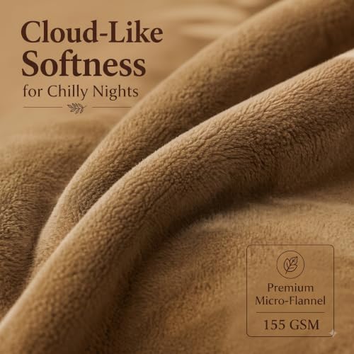Image of BSB HOME 280 GSM Warm Plush Fitted Bedsheet, Soft Cozy Stretchable Mattress Sheet with Elastic Fitted Corners, Comfortable Winter Bedding for Double Bed, 72 x 78 + 8 Inches(183x198+20 cm) - Warm Camel
