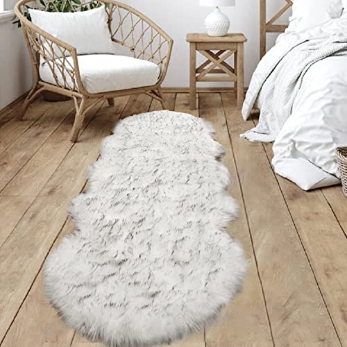 Goolela White And Grey Rug Runners 2X6 Super Soft Faux Sheepskin Rug Furry Fluffy Rug For Bedroom Machine Washable Shag Rug Plush Floor Rug For Dorm Playroom Home Decor, Sheepskin #TOP1