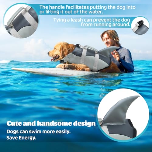 SilverChry Hunde schwimmweste, Haustier-schwimmweste hai, schwimmweste für Haustiere (M)