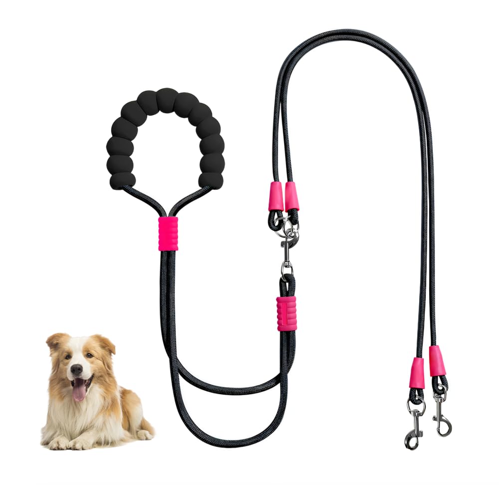 Double Dog Lead,5.9ft No-tangle Multiple Dog Splitter with 360° Swivel Clip & Thickened Widened Handle for Walking Training Jogging Hiking