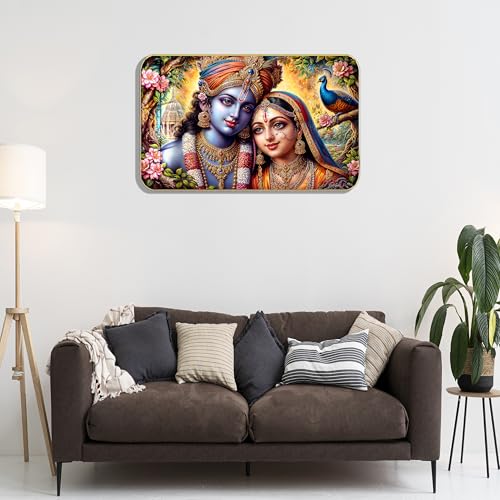Image of Masstone Radha Krishna Crystal Embedded High Gloss Wall Painting, Golden Slim Frame, 45x30 Cm Wall Art for Living Room, Bedroom, Office & Home Decor (HG03)