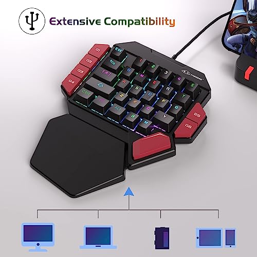 Image of MageGee One Handed Professional Gaming Keyboard, RGB Backlit 35 Keys Mini Wired Mechanical Keyboard with Red Switch for PC Gamer, Support 6 Macro Keys - Black /Red