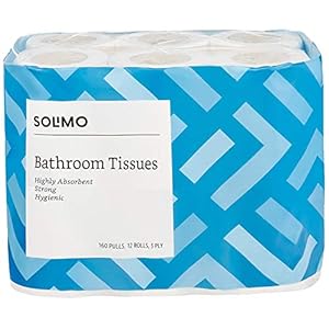 Amazon Brand – Solimo 3 Ply Toilet Paper/Tissue Roll – 12 Rolls (160 Pulls Per Roll)