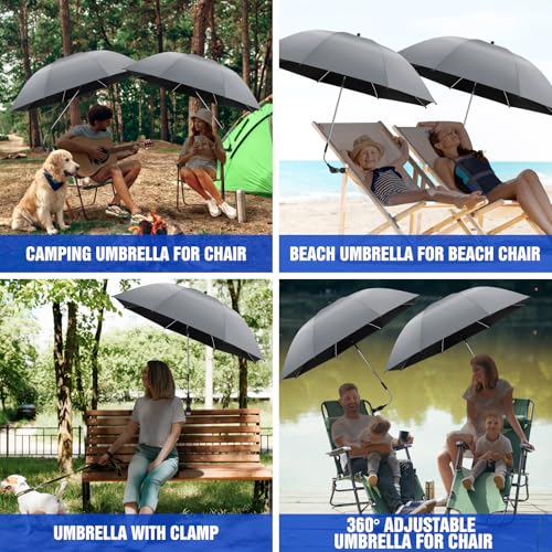Image of 2 PACK Beach Umbrella with Clamp, 360 Adjustable Umbrellas for Chair, UPF50+ Umbrella for Beach Chair, Patio Chair, Wheelchair, Camping Chair, Golf Carts (Chair Not Included)