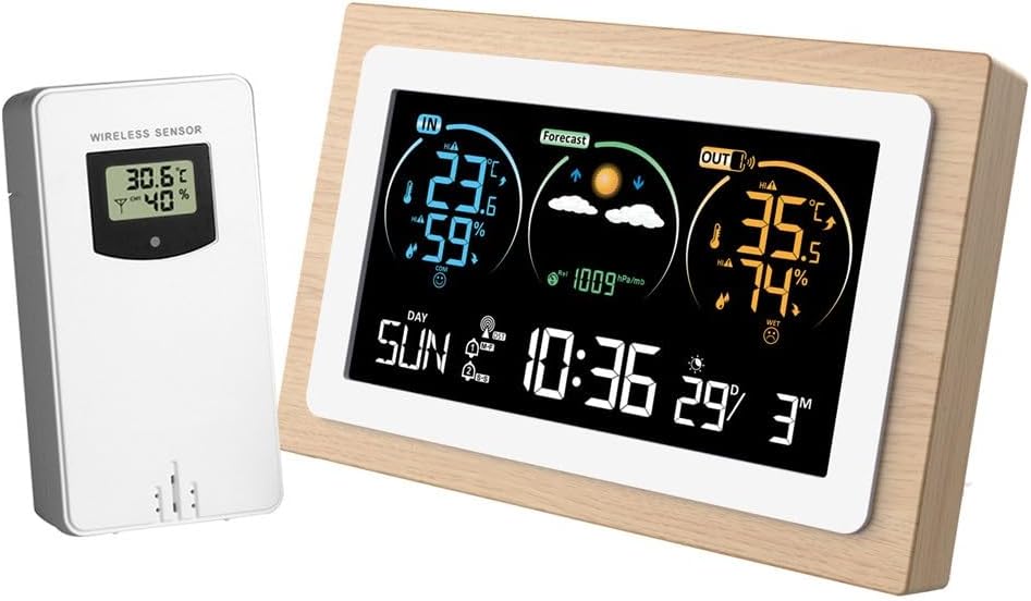 Color Screen Weather Clock Indoor Outdoor Temperature Humidity Meter Forecast Multi-Function
