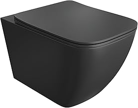 LAVITA Onil Black Wall-Mounted Toilet Seat Toilet Lid with Soft-Close Mechanism and Metal Hinges Toilet Rimless Hanging Toilet Bowl 355 x 510 x 395 mm Black