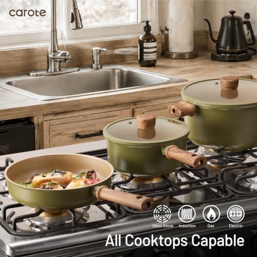 Image of CAROTE 21pcs Ceramic Cookware Set Nonstick Pots and Pans set, Induction Cookware Set Kitchen Cooking Sets, Pot and Pan Non Stick w /Frying pan (PFAS Free), Green
