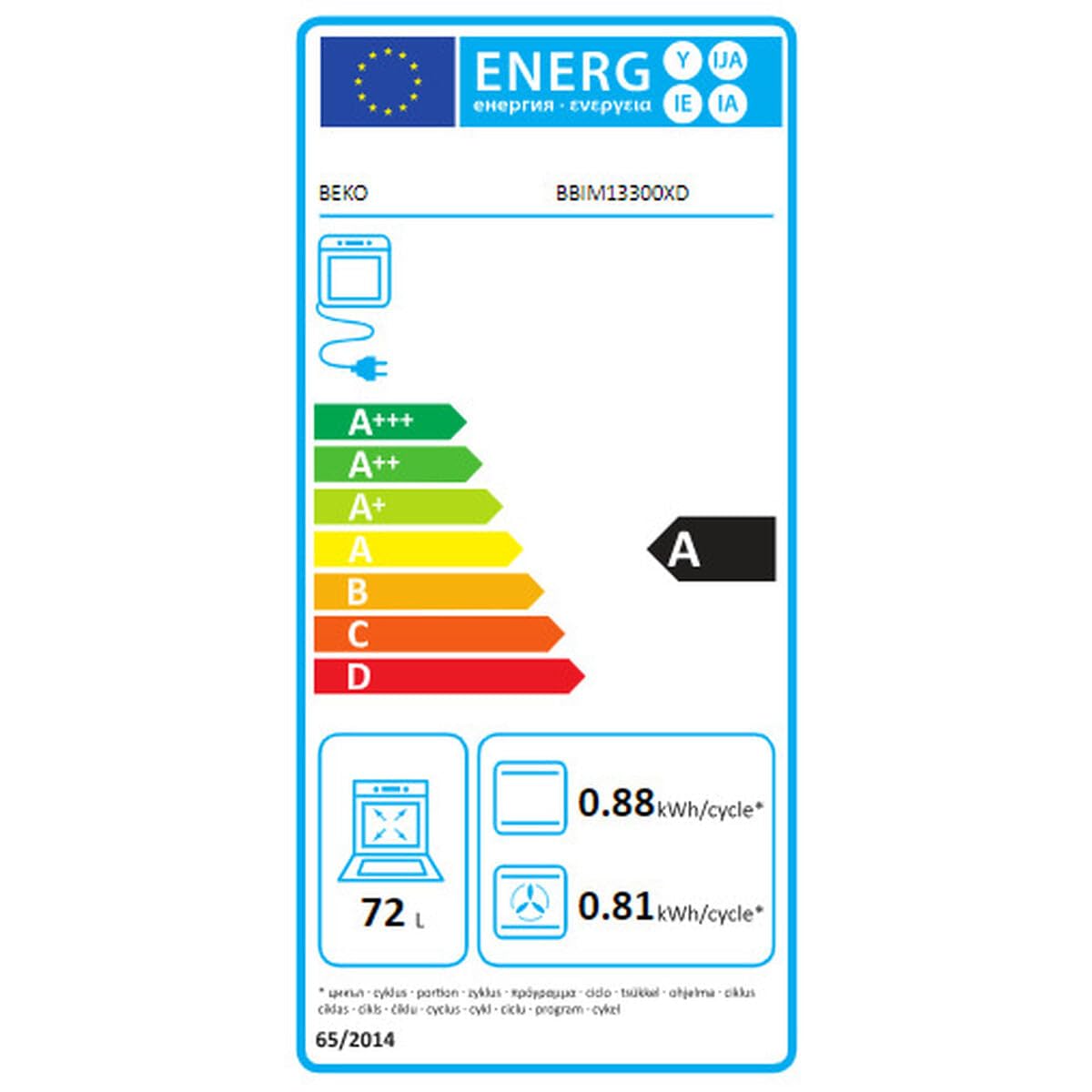 BEKO S0429117 Four multifonction Bbim13300Xd, 72 L, 2500 W, A, noir, 100 W, 80 litres, acier inoxydable, ne s'applique pas