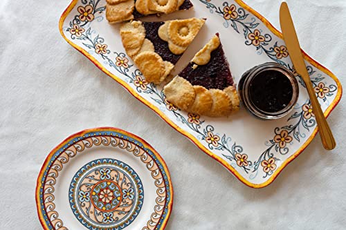 Euro Ceramica Duomo Collection Italian-Inspired 16.8" Rectuangular Ceramic Serving Tray With Organic Edges, Floral Design, Multicolor #TOP1