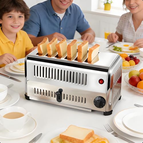 GSHSHOU Tostadora de Acero Inoxidable de 6 Rebanadas, Tostadora Emergente de Calidad Comercial con Bandeja para Migas Extraíble, Adecuada para Restaurantes, Panaderías y Cocinas Domésticas.