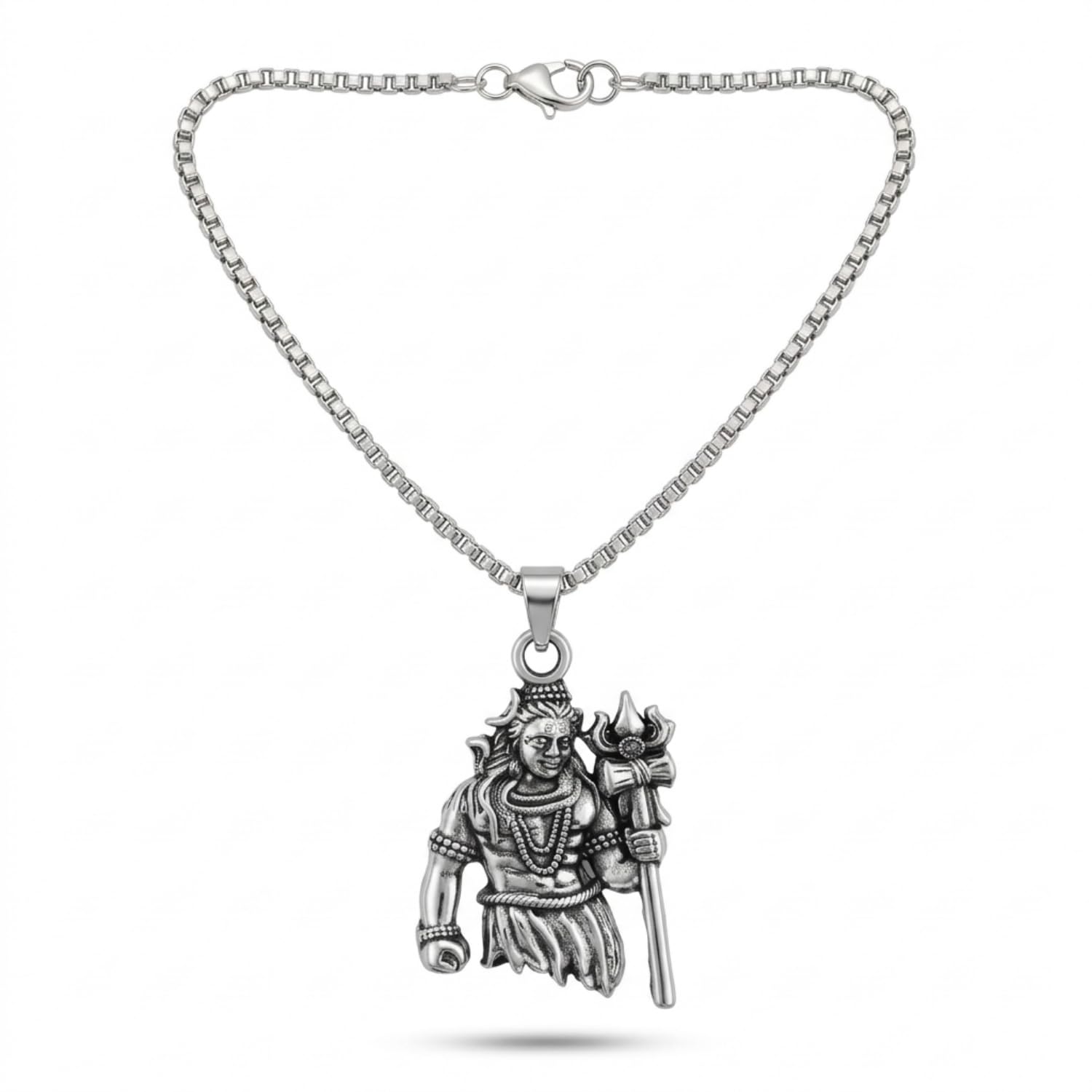 Oxidized Silver-Plated Lord Shiva Trishul Pendant Necklace with Box Chain for Men & Women | Antique Vintage German Silver Style Mahadev Bholenath Locket Jewellery for Daily Wear-image-5