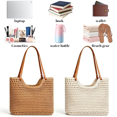 Bolso de Playa Tejido para Mujer Beige miniatura 6