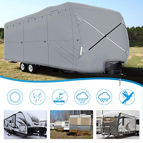 Xgear Thick 6-Ply Top Panel Travel Trailer Cover- Ripstop Waterproof Rvs Covers With Storage Bag And Windproof Buckles (16'-18') #TOP6