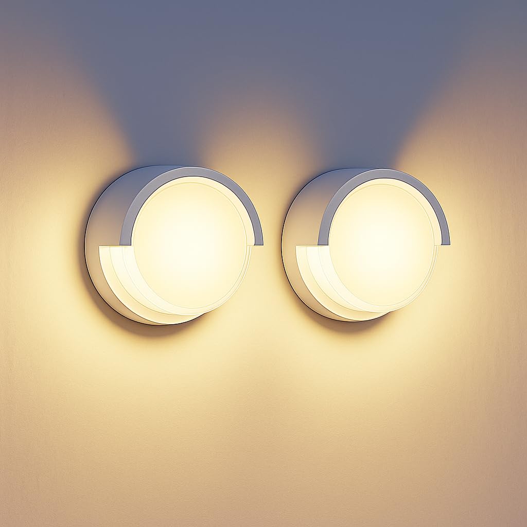 [PACK 2 UDS] Aplique Led Pared Exterior Interior Impermeable IP65 15W Redondo Blanco Luz Adaptable 2700K 3200K 4000K Iluminación Moderna Jardín Terraza Pasillo Balcón Decoración Estilo Minimalista