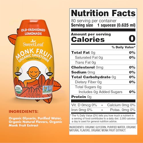 SweetLeaf Lemonade Liquid Monk Fruit - Monk Fruit Liquid Sweetener Drops, Organic Monk Fruit Extract, Zero Calorie Sweetener, Sugar Free, Keto Friendly, Erythritol Free - 1.7 Fl Oz