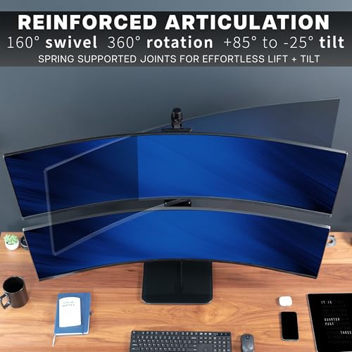 Image of VIVO Dual Vertically Stacked Ultra-Wide Monitor Desk Stand with Glass Base, Extra Tall Adjustable Mount for 2 Ultrawide Screens up to 49 inches, 44 lbs Per Screen Capacity, Black, STAND-V202LG