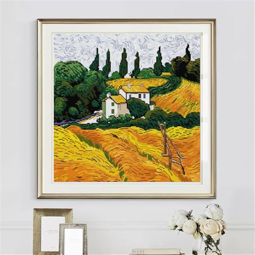 Image of JOYSEWING Stamped Kits Harvest Fields Cross Stitch Kits Beginners Embroidery 11CT Needlepoint Kits Counted Patterns Embroidery DIY Home Decoration- (Autumn Colors (Printed)) 19.7x19.7 inch