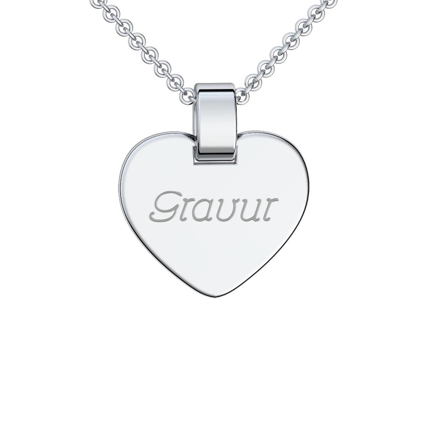 Herzkette mit Gravur Silber 925 Herz Kette Kettenanhänger persönlich | Gravurplatte individuell gestalten 925er Anhänger beidseitig gravierbar Silberkette nickelfrei Halskette Damen-Kette
