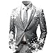 Men's Sport Coats and Blazers Sparkly Christmas Printed Lapel One Button Silm Fit Casual Suit Jackets Fashion Holiday Party Tops Xmas Ugly Jacket