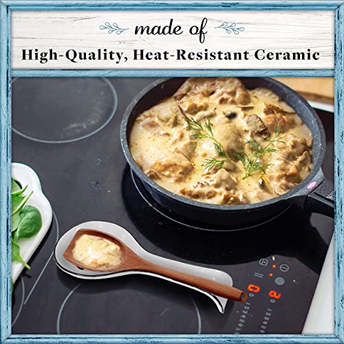 Home Acre Designs Spoon Rest For Kitchen Counter & Stove Top - White Ceramic Spoon Holder For Cooking & Counter Protection - Essential Kitchen Gadgets - White Farmhouse #TOP4