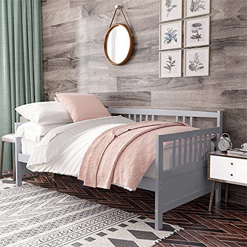 Komfott Wood Daybed Frame Twin Size, Sofa Day Bed Frame With Wooden Slats Support, No Box Spring Needed, Twin Daybed Frame For Bedroom Living Guest Room, Gray #TOP2