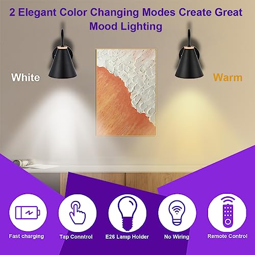 Battery Operated Black Industrial Wall Sconce Set Of 2, Easy To Install Not Wires, Usb Rechargeable Battery With Remote Control Led Light, Dimmable Wall Lamp Fixtures For Bedroom Farmhouse Gallery Rv #TOP3