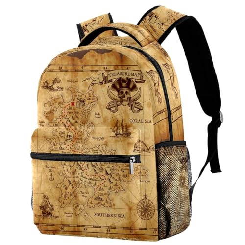 Sac à dos d'école carte au trésor pirate multicolore pour filles et garçons de 29.4x20x40cm